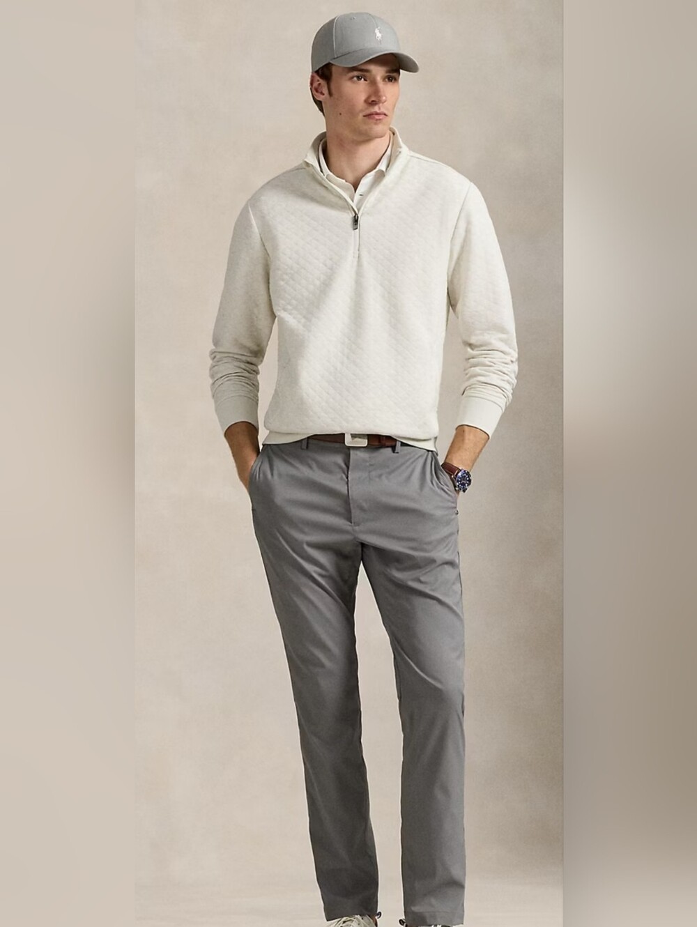 Ralph Lauren FIRE! NWT! Quilted Double-Knit Mockneck Sweater in Soho Heather. Md